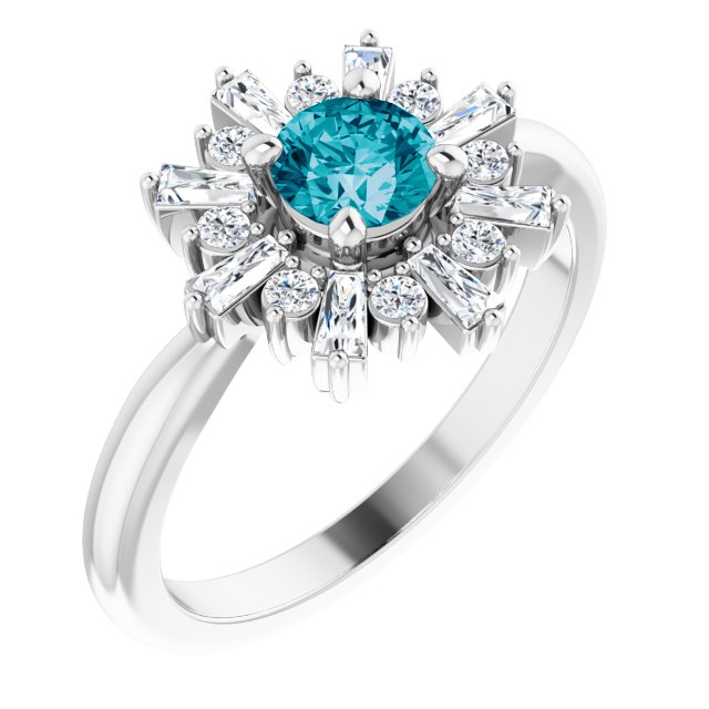 Round London Blue Topaz & Diamond Ring in Gold and Platinum