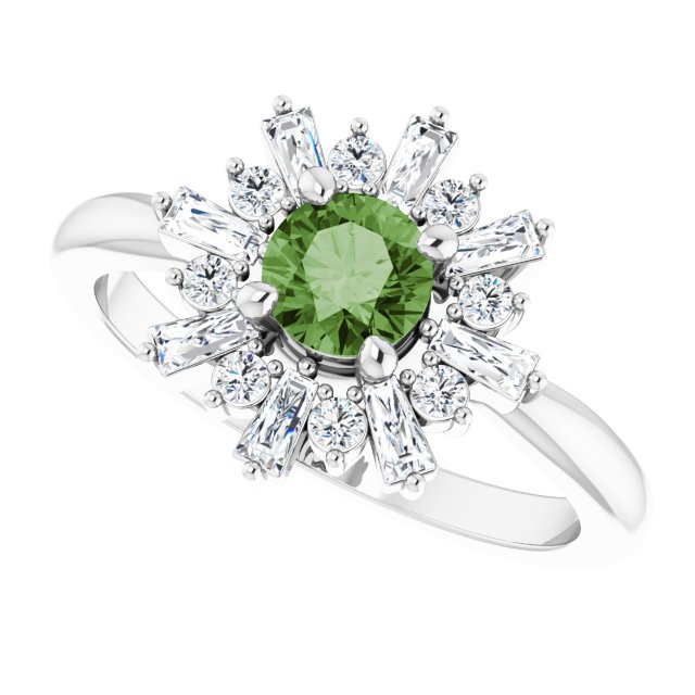 Round Green Tourmaline & Diamond Accented Ring in Gold and Platinum