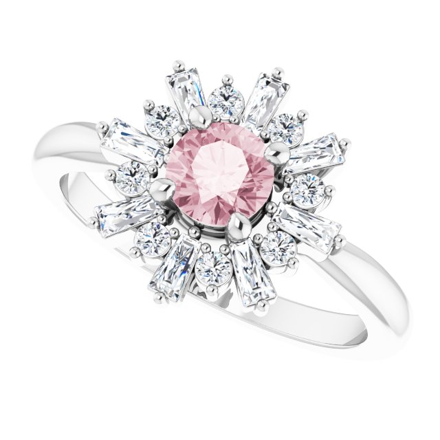 Round Pink Mandganite & Diamond Accented Ring in Gold and Platinum