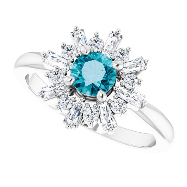 Round London Blue Topaz & Diamond Ring in Gold and Platinum
