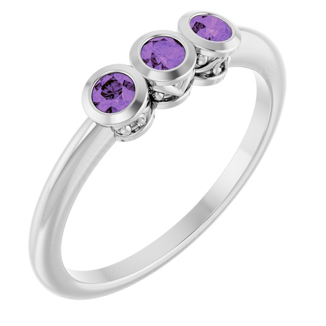 Round Amethyst Three Stone Ring in Platinum
