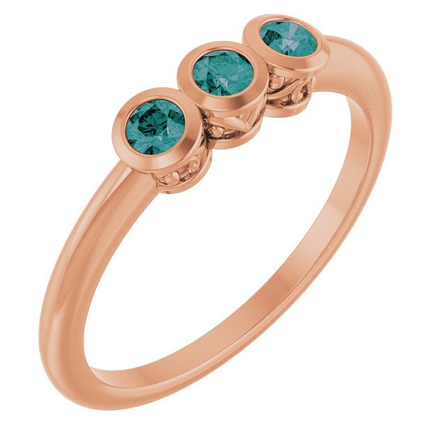 Round Alexandrite Three Stone Ring in Rose Gold