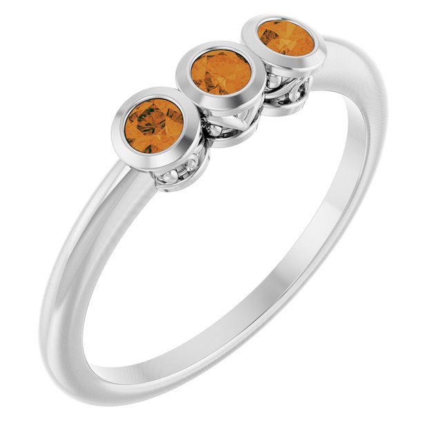 Round Citrine Three Stone Ring in Platinum