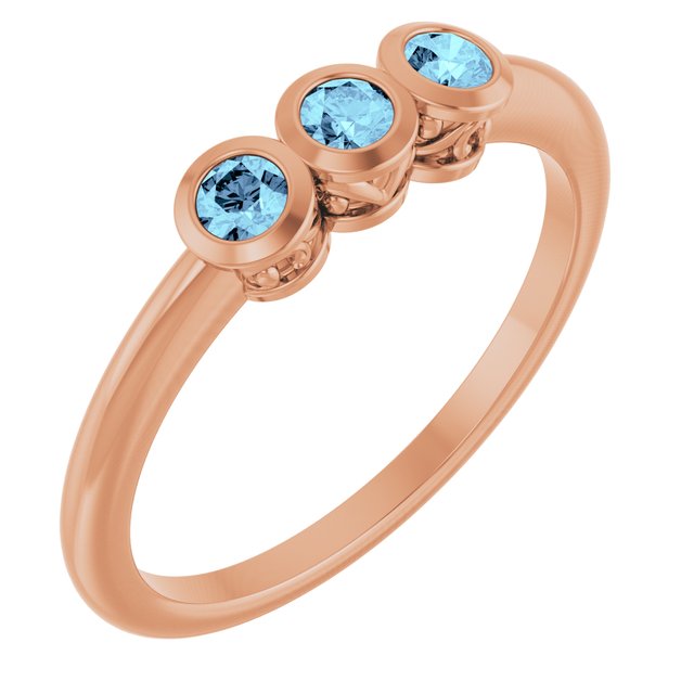 Round Aquamarine Three Stone Ring in Rose Gold
