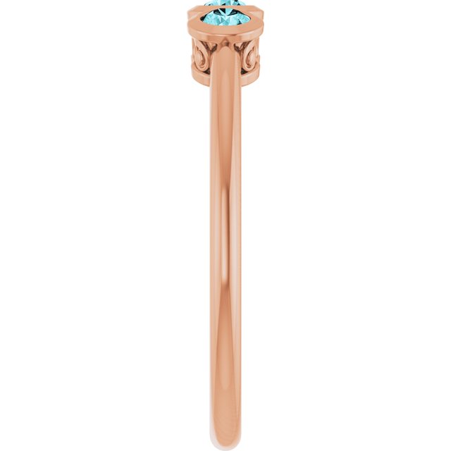 Round Blue Zircon Three Stone Ring in Rose Gold