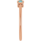 Round Blue Zircon Three Stone Ring in Rose Gold