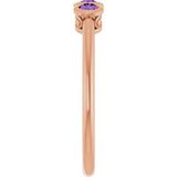 Round Amethyst Three Stone Ring in Rose Gold