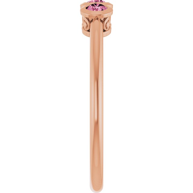 Round Pink Tourmaline Three Stone Ring in Rose Gold