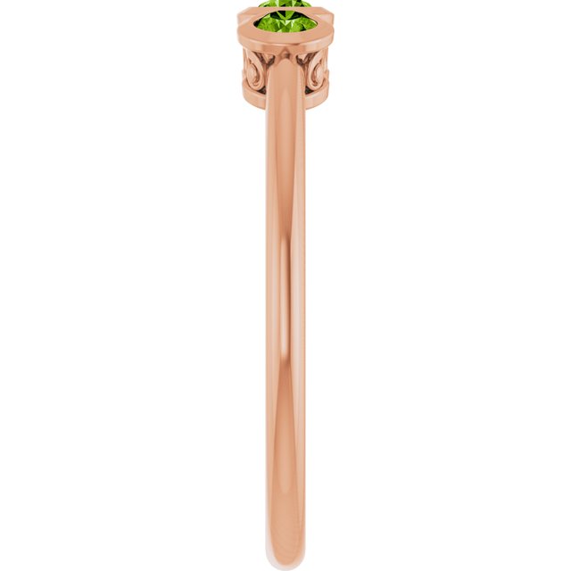 Round Peridot Three Stone Ring in Rose Gold