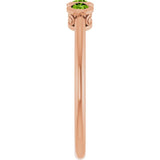 Round Peridot Three Stone Ring in Rose Gold