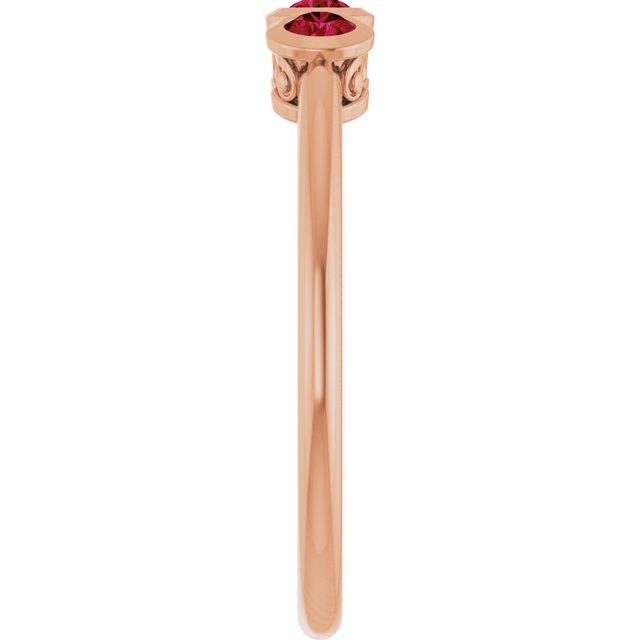 Round Ruby Three Stone Ring in Rose Gold