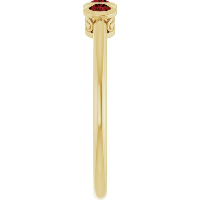 Round Mozambique Garnet Three Stone Ring in Yellow Gold