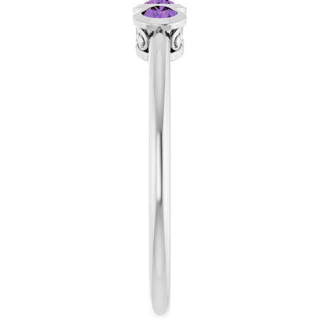 Round Amethyst Three Stone Ring in Platinum