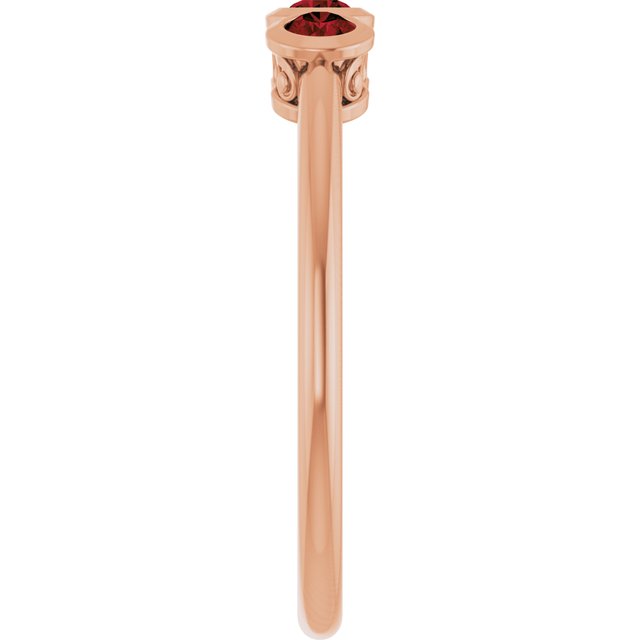 Round Mozambique Garnet Three Stone Ring in Rose Gold
