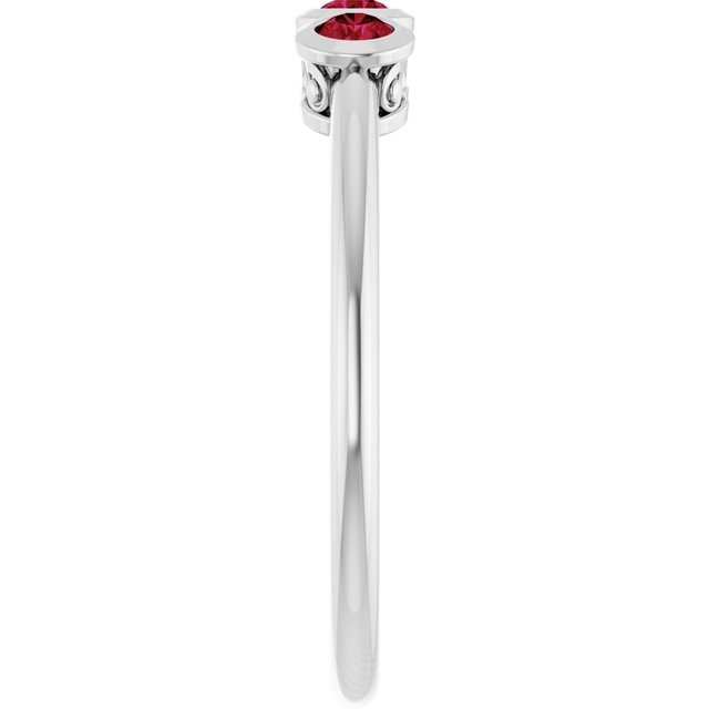 Round Ruby Three Stone Ring in Platinum