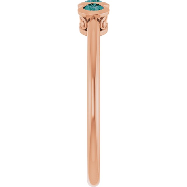 Round Alexandrite Three Stone Ring in Rose Gold