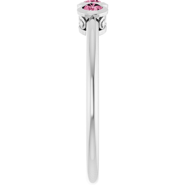 Round Pink Tourmaline Three Stone Ring in Platinum
