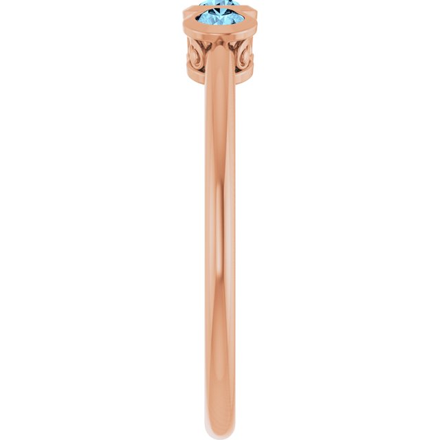 Round Aquamarine Three Stone Ring in Rose Gold