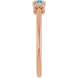 Round Aquamarine Three Stone Ring in Rose Gold