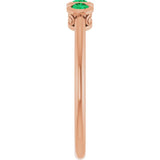 Round Emerald Three Stone Ring in Rose Gold