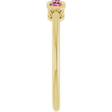 Round Pink Tourmaline Three Stone Ring in Yellow Gold