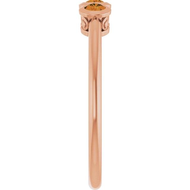 Round Citrine Three Stone Ring in Rose Gold