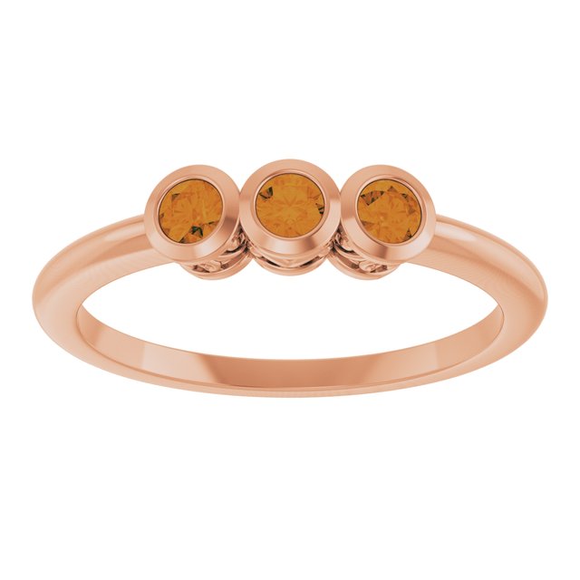Round Citrine Three Stone Ring in Rose Gold
