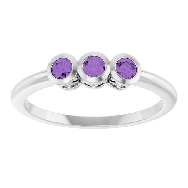 Round Amethyst Three Stone Ring in Platinum