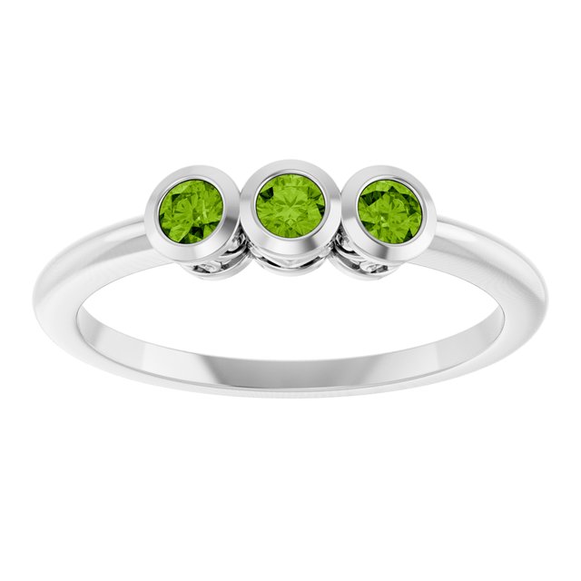 Round Peridot Three Stone Ring in Gold