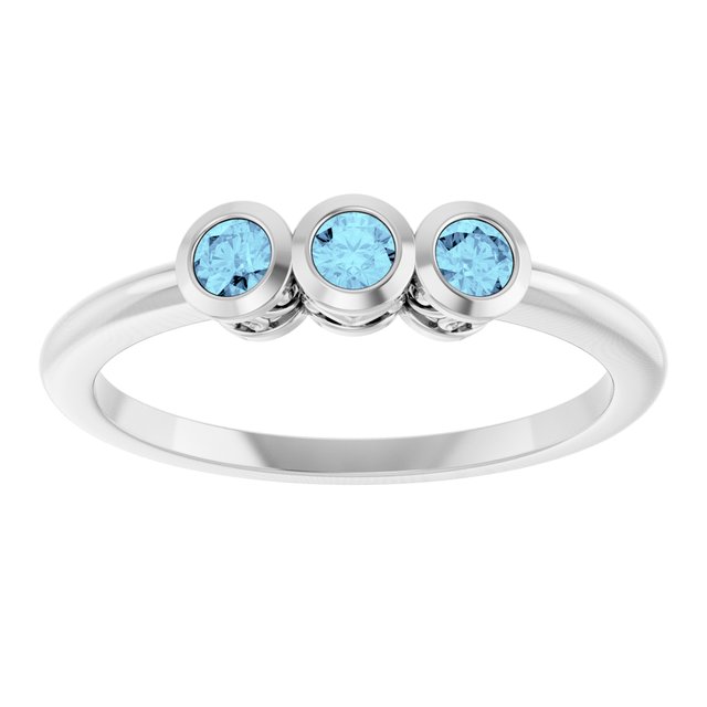 Round Aquamarine Three Stone Ring in Platinum