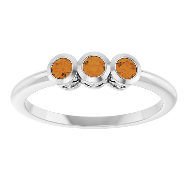 Round Citrine Three Stone Ring in Platinum