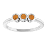 Round Citrine Three Stone Ring in Platinum