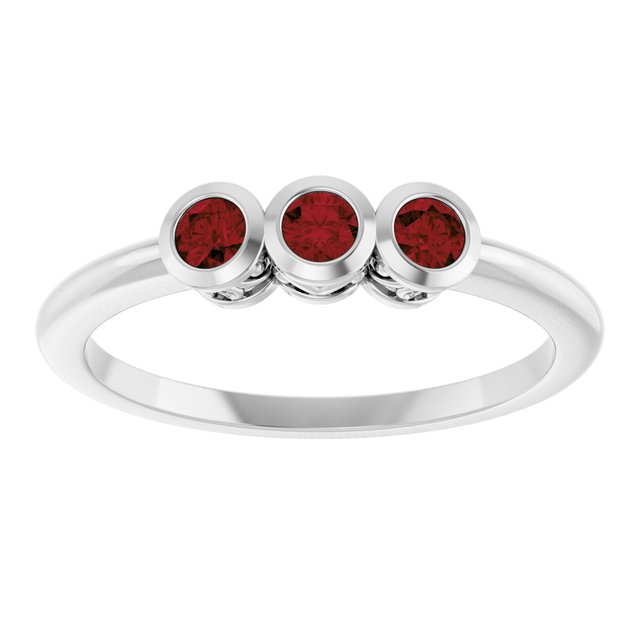 Round Mozambique Garnet Three Stone Ring in Platinum