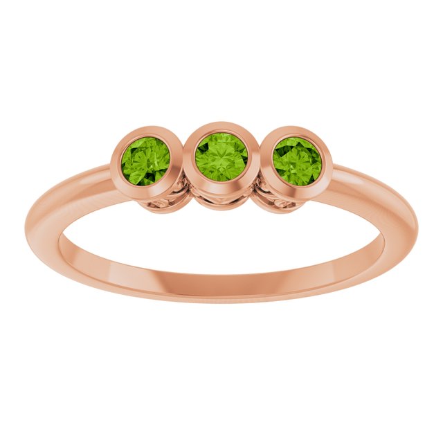Round Peridot Three Stone Ring in Rose Gold