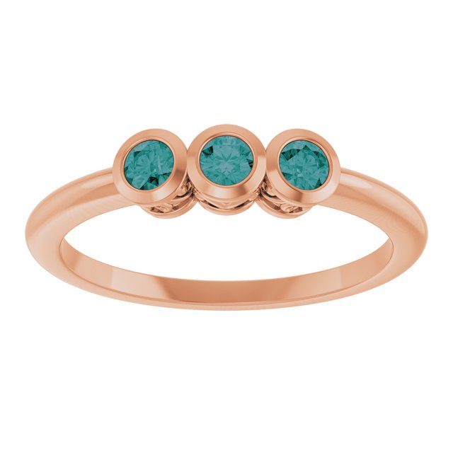 Round Alexandrite Three Stone Ring in Rose Gold