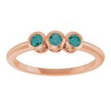 Round Alexandrite Three Stone Ring in Rose Gold