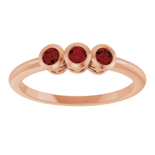Round Mozambique Garnet Three Stone Ring in Rose Gold