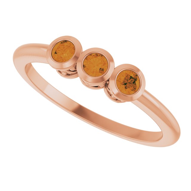 Round Citrine Three Stone Ring in Rose Gold