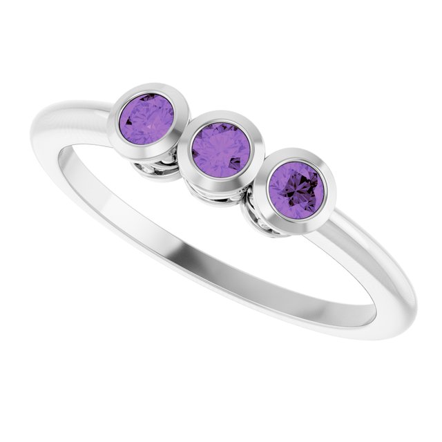 Round Amethyst Three Stone Ring in Platinum