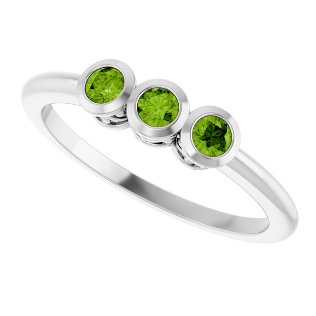 Round Peridot Three Stone Ring in Gold