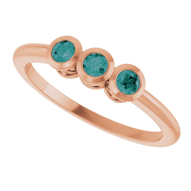 Round Alexandrite Three Stone Ring in Rose Gold