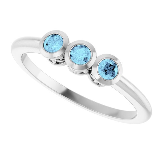 Round Aquamarine Three Stone Ring in Platinum