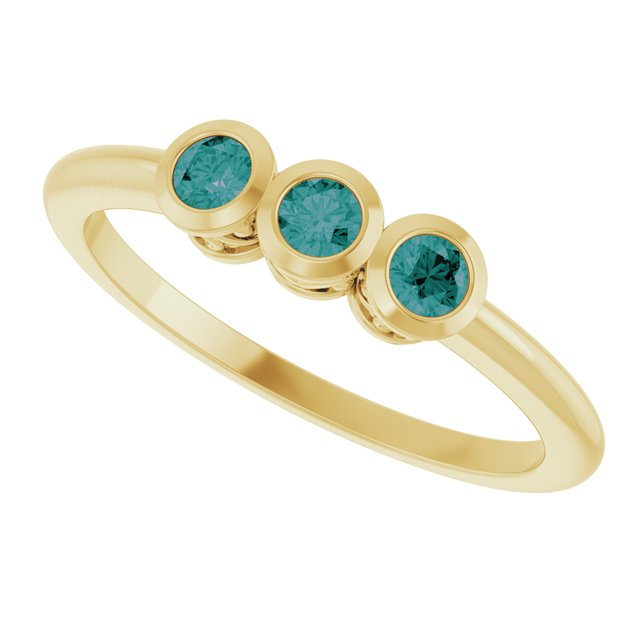 Round Alexandrite Three Stone Ring in Yellow Gold