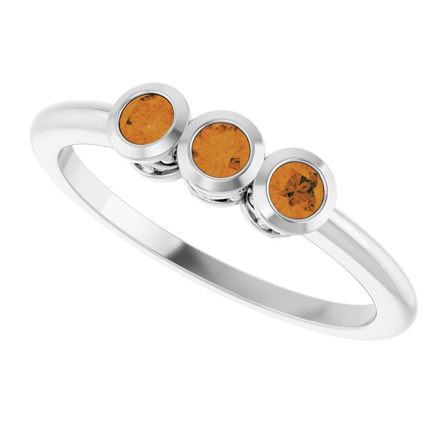 Round Citrine Three Stone Ring in Platinum