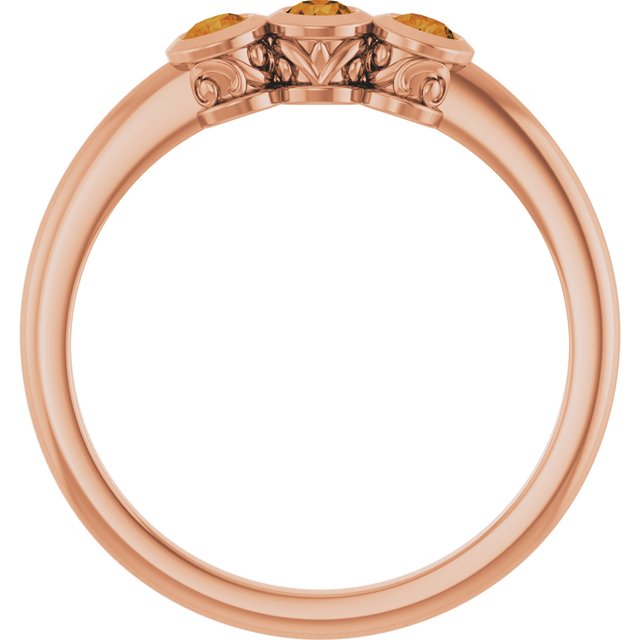 Round Citrine Three Stone Ring in Rose Gold