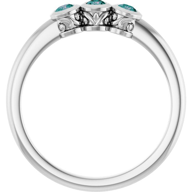 Round Alexandrite Three Stone Ring in Platinum