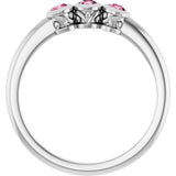 Round Pink Tourmaline Three Stone Ring in Platinum