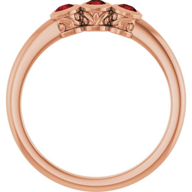 Round Mozambique Garnet Three Stone Ring in Rose Gold
