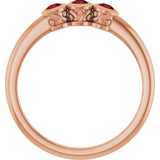 Round Mozambique Garnet Three Stone Ring in Rose Gold