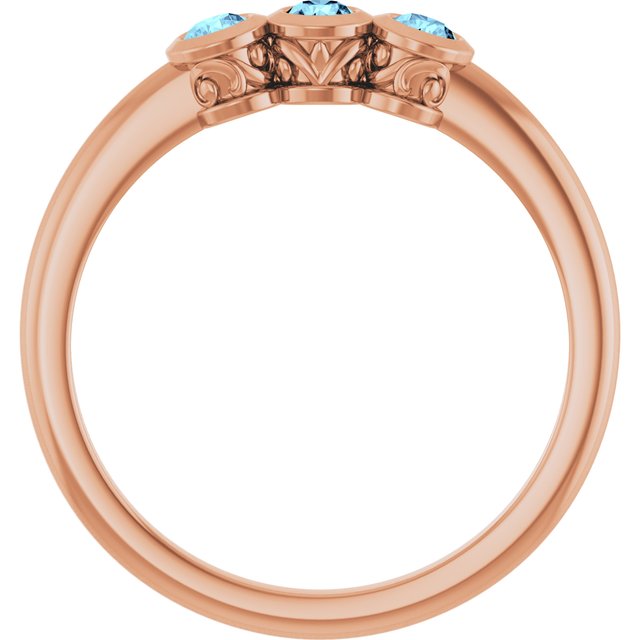 Round Aquamarine Three Stone Ring in Rose Gold